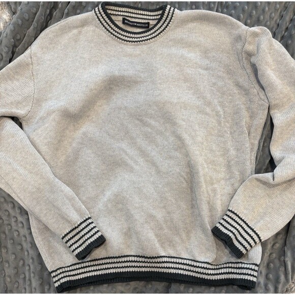 Brandy Melville Sweaters - Brandy Melville Women's cream Knit Striped green Trim Crewneck Sweater S